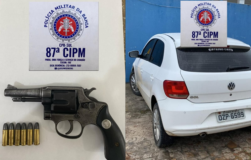 PM prende em Teixeira de Freitas homem com arma de fogo dentro do veículo