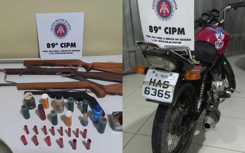 Suspeito foge pelo mato e polícia apreende quatro armas de fogo no interior de Nova Viçosa