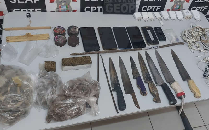 Ação conjunta apreende drogas, celulares e armas artesanais no Conjunto Penal de Teixeira de Freitas