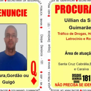 Resposta: Foragido de Porto Seguro passa a integrar o "Baralho do Crime" da SSP