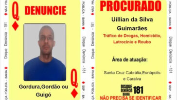 Resposta: Foragido de Porto Seguro passa a integrar o "Baralho do Crime" da SSP