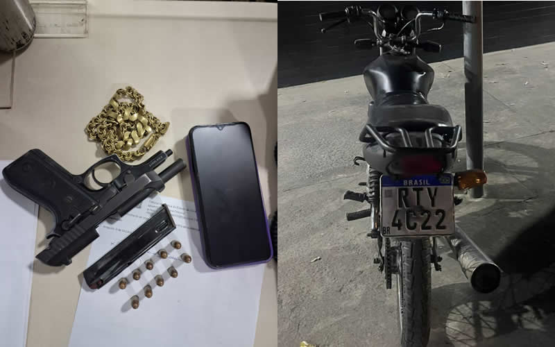 PM apreende arma de fogo e motocicleta em posse de casal em Teixeira de Freitas
